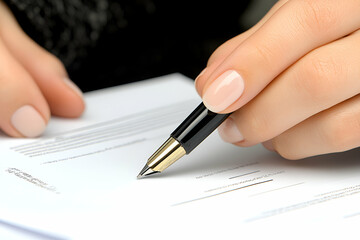 Elegant Hand Signing Document with Fountain Pen, Carefully and Precisely