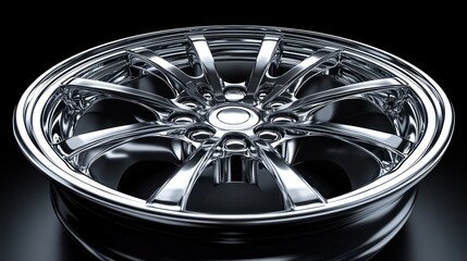 Chrome alloy wheel, isolated on black background.