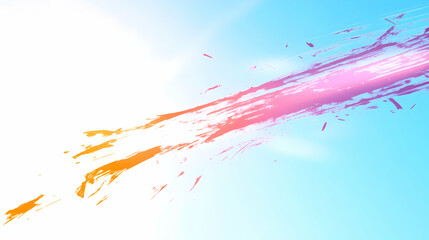 Colorful brushstrokes streak across a vibrant sky, blending warm and cool hues.