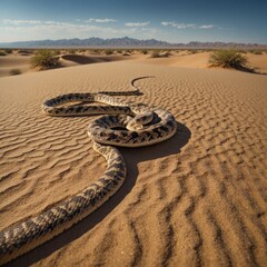 A sidewinder snake slithering across rippling desert sands.
