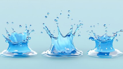 Water splash, vfx game cartoon video effects set. 2d liquid drops, crowns, flow and falling swirls isolated design elements. Blue water spray motion, spatter blast, drip or ripple, Vector illustration
