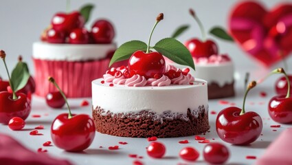 fruit, berry, fresh, ripe, photo, copy space, healthy, dessert, isolated, white, ad, 3D, design, cherry, cake, close-up, new, red, food, sweet, cherries, fruits, Valentine's Day, Valentine's Day, mode
