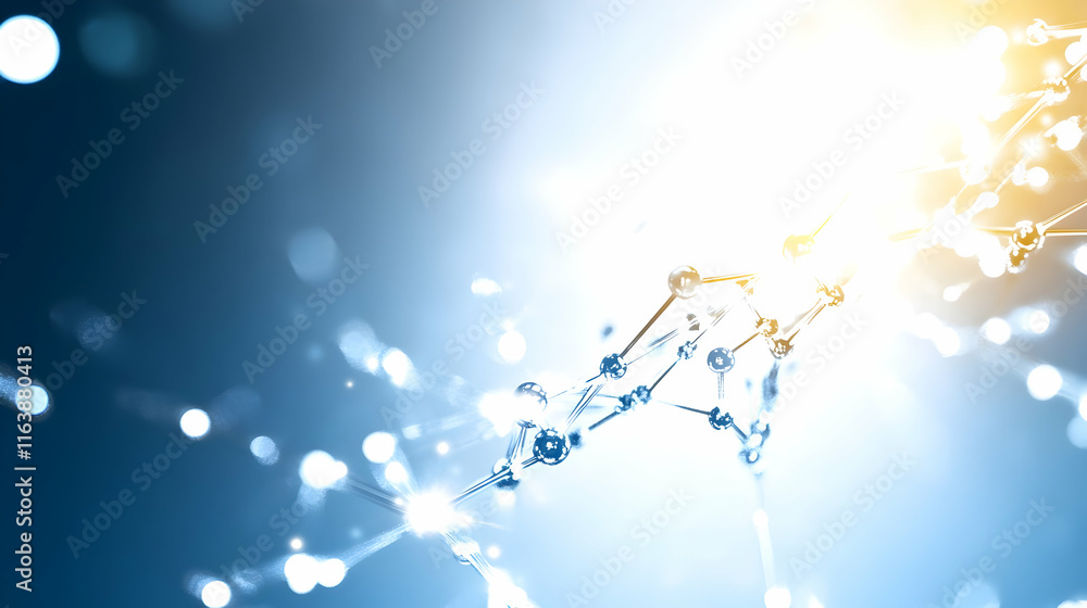 Poster abstract glowing network connection structure on blue background.