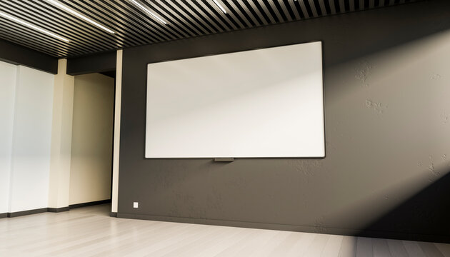 3d rendering of whiteboard mounted on wall in office