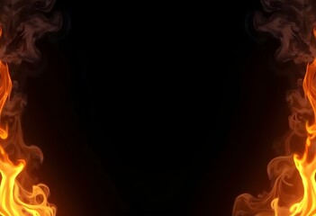 Abstract frame of flames and smoke on a black background with copy space. Rectangular border of bright fire. Banner for hot sale offer, fiery proposal. Template design for invitation, ads 