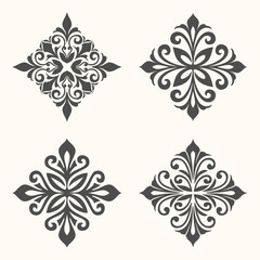 Damask seamless set. The lines carve into beautiful petals.