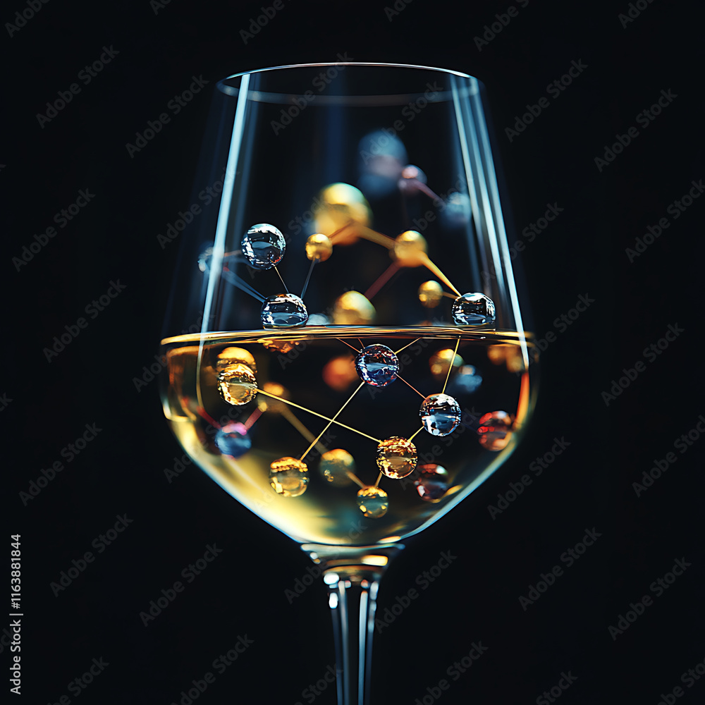 Aufkleber glass filled with liquid showcases colorful molecular structures, creating captivating visual effect