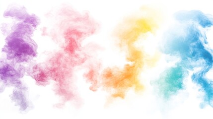 Dust spray, white smoke, powder explosion with particles. Flow mist, smoky stream trail, aroma or toxic clouds, steaming chemical or cosmetics product vapour. Realistic 3d vector isolated clip art set
