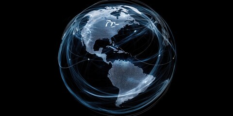 A futuristic digital globe with interconnected lines representing global big data networks.