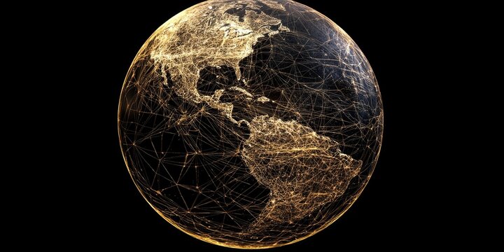 A futuristic digital globe with interconnected lines representing global big data networks.