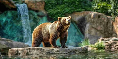 Fototapeta premium A grizzly bear standing tall in the wild, looking around as it surveys its surroundings.