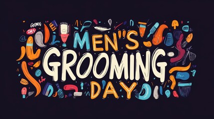 Colorful text typography illustration National Men's grooming day on white or black background is perfect.