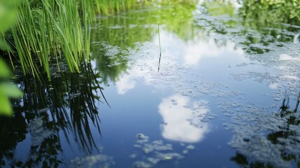 Fototapeta premium Sunset Reflection in Marsh with Water and Vegetation