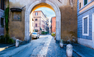 Fototapeta premium Porta Settimiana Gate in historic Trastevere neighborhood, Rome, Italy