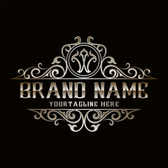 Luxury logo. The lines are carved into a beautiful golden crown, the elements of which are used as a logo. Suitable for beauty, hospitality, fashion, jewelry and electronic products.