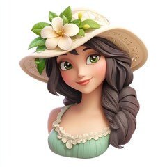 Jolly jasmine in a garden hat. vector style art 3d illustration Isolated on White Background