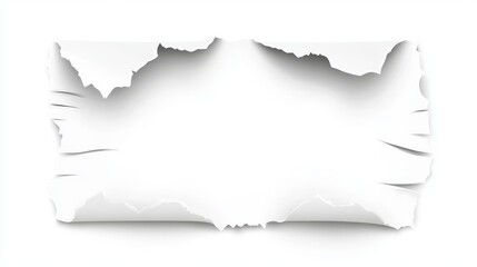 Torn paper roll. White rip page edge with hole. Realistic reveal sheet effect set for sale template. Open frame strip with broken border piece. Blank turn note or tag for advertising illustration