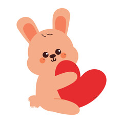 cute hand drawing cartoon bunny holding red heart. cute animal drawing for valentine sticker and icon