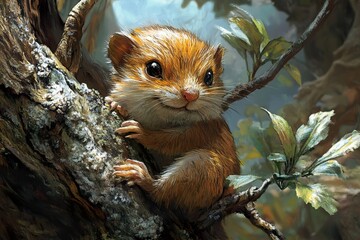 Adorable Rusty Furred Creature Perched On A Tree Branch