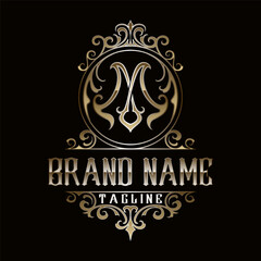 Luxury logo. The lines are carved into a beautiful golden crown, the elements of which are used as a logo. Suitable for beauty, hospitality, fashion, jewelry and electronic products.