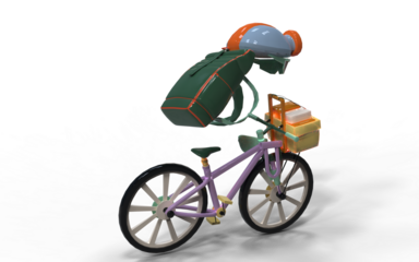 3d model of a transparent person with a basket at the front in pastel colors