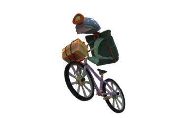 3d model of a transparent person with a basket at the front in pastel colors