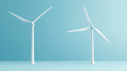 Wind turbine front and angle view. Alternative renewable power generation, green energy concept. Vector realistic mockup of windmill with white vanes isolated on transparent background