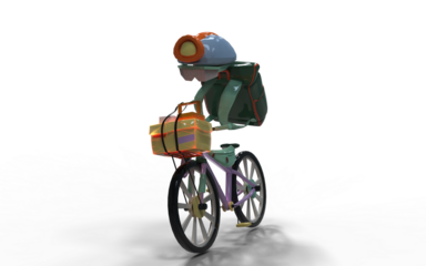 3d model of a transparent person with a basket at the front in pastel colors