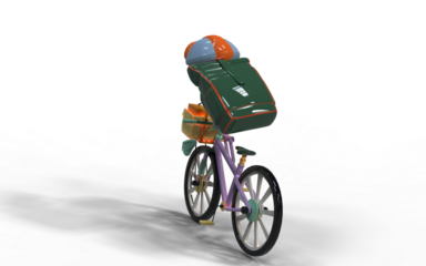 3d model of a transparent person with a basket at the front in pastel colors