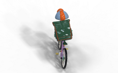 3d model of a transparent person with a basket at the front in pastel colors