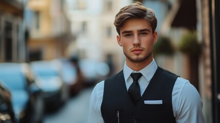 The Professional Valet: A Young Man in Uniform Promoting Valet Parking Service, Generative AI