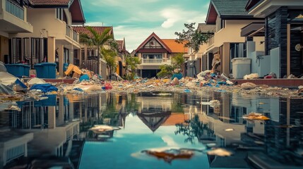 Obraz premium Waste Accumulation by Community Pool in Soft Light