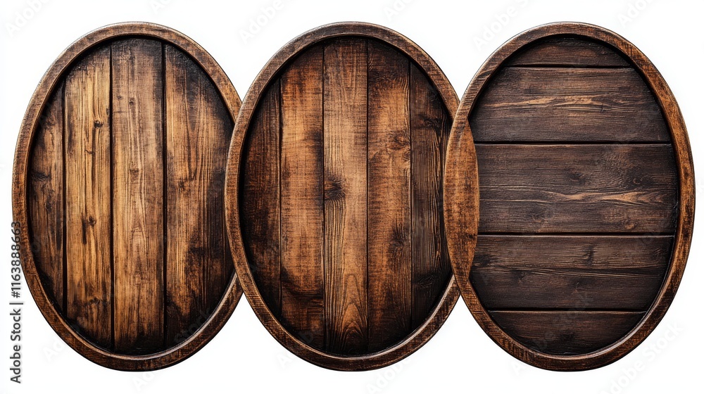 Poster wood texture game sign board vector realistic banner set. isolated rustic farm ui icon interface des