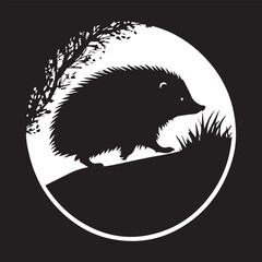 black and white hedgehog logo type silhouette design