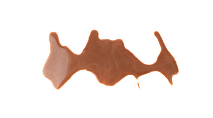 Spilled chocolate milk isolated, hot chocolate puddle, liquid stain, coffee splatter, brown latte