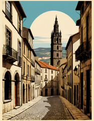 Fototapeta premium Germany: Poster Illustration Travel Print Decor Gift Paper Canvas Wall Retro Art