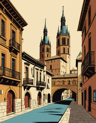 Fototapeta premium Germany: Poster Illustration Travel Print Decor Gift Paper Canvas Wall Retro Art
