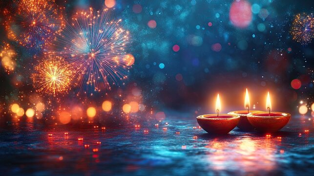 Colorful celebration with candles and fireworks illuminating the night sky during a festive occasion