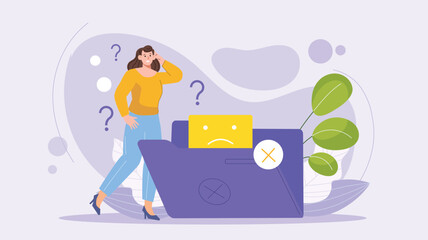 A humorous and relatable illustration of a concerned character facing a no-data error, perfect for adding personality to technical issues or user downtime.