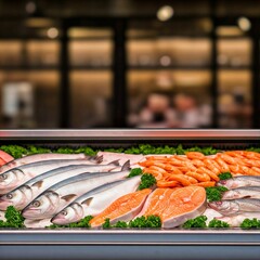 Frischer Fisch in der Auslage vom Supermarkt