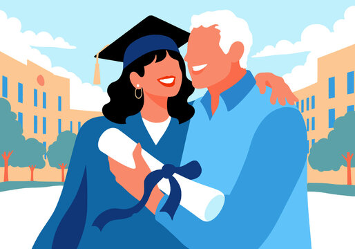 Father embracing daughter on graduation day