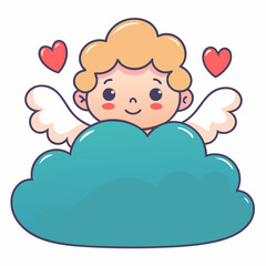 Obraz premium Valentine's day celebration cloudy skies cute angel illustration romantic environment whimsical viewpoint