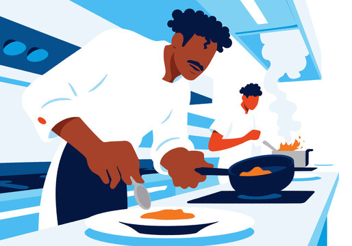 Chefs cooking together in restaurant kitchen