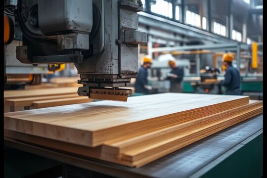 A modern furniture factory with large machines. Generative AI