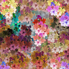 Adoabstract floral psychedelic background stylization of colored chaotic stickers in the form of leaves..be Illustrator Artwork