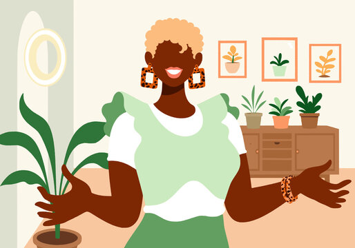 Happy fashion influencer vlogging at home