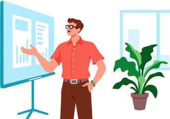 Businessman explaining data on projection screen in meeting at office