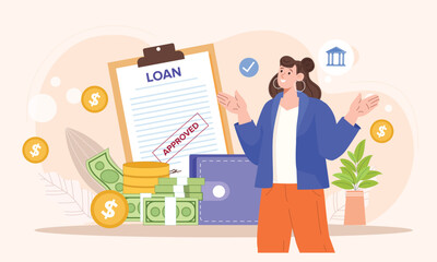 A professional illustration showcasing successful loan management, featuring financial tools, analytics, and banking support for better user engagement.