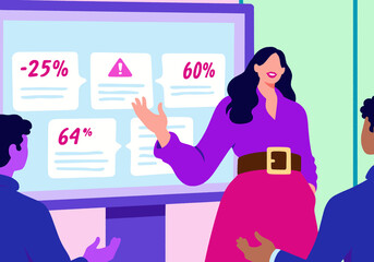 Businesswoman sharing analytics data with colleagues in meeting