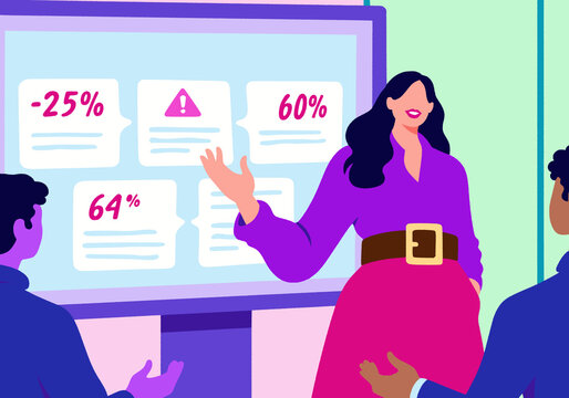 Businesswoman sharing analytics data with colleagues in meeting